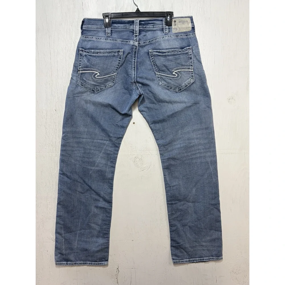 Mens SILVER ZAC Jeans Blue Cotton Blend Stretch Denim Pants Size 36x34